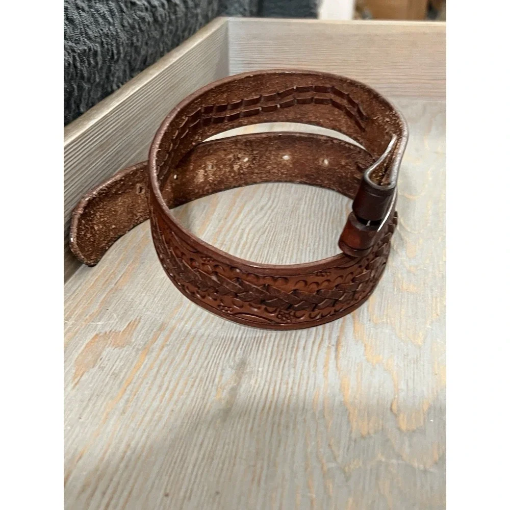 New Vintage Genuine Leather Hand Tooled‎ Braided Western Belt sz 32